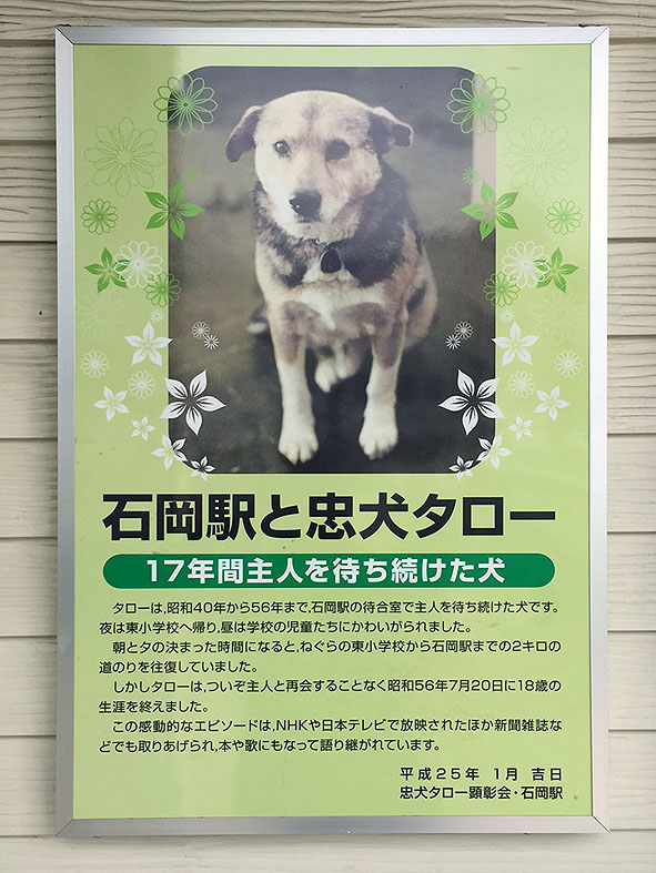 ワン旅 Vol.41 JR「石岡」駅頭 忠犬タローのパネル（茨城県石岡市