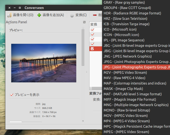 Converseen 0.9.2 Ubuntu 画像の一括変換 リサイズ
