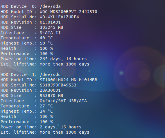 Hard Disk Sentinel Ubuntu ハードディスクの診断結果