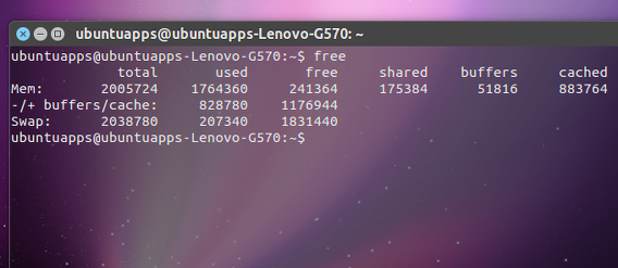 Ubuntu free コマンド メモリ 確認 KB表示